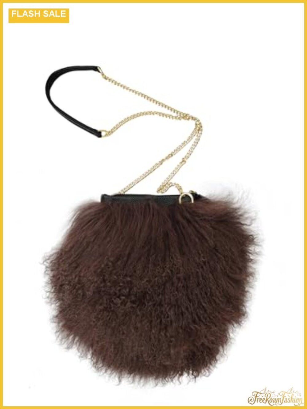 Genuine Mongolian Lamb Fur Crossbody Bag Adjustable Leather Chain Strap Hobo